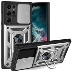Samsung Galaxy S23 Ultra ELITE Hybrid Case (with Camera Push Cover and Magnetic Ring Stand) - Silver