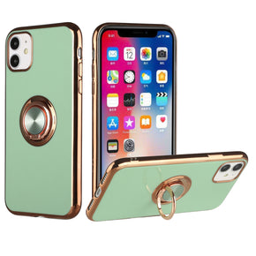 Apple iPhone 13 Pro Max (6.7) Electroplated TPU Ring Stand Case - Light Green