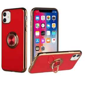 Apple iPhone 13 Pro Max (6.7) Electroplated TPU Ring Stand Case - Red
