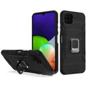 Samsung Galaxy A22 5G / Boost Celero 5G Tough Metallic Armor Hybrid Case (with Magnetic Ring Stand) - Black/Black