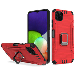 Samsung Galaxy A22 5G / Boost Celero 5G Tough Metallic Armor Hybrid Case (with Magnetic Ring Stand) - Red/Black