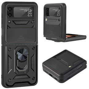 Samsung Galaxy Z Flip4 ELITE Hybrid Case (with Camera Push Cover and Magnetic Ring Stand) - Black