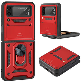 Samsung Galaxy Z Flip4 ELITE Hybrid Case (with Camera Push Cover and Magnetic Ring Stand) - Red