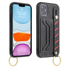 Apple iPhone 14 Pro (6.1) Multi-Functional Vegan Leather Case (w/ Card Slots and Wrist Strap) - Black