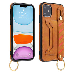 Apple iPhone 14 Pro (6.1) Multi-Functional Vegan Leather Case (w/ Card Slots and Wrist Strap) - Tan