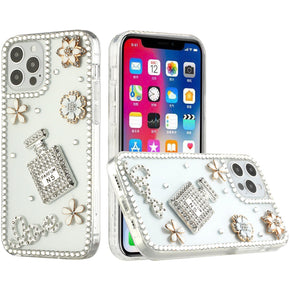 Apple iPhone 14 Pro (6.1) Diamond Ornament Hard TPU Case - Perfume Hearts Flower