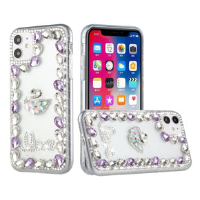 Apple iPhone 14 Pro (6.1) Diamond Ornament Hard TPU Case - Purple Love Bird