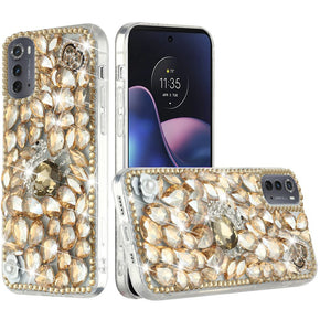 Motorola Moto G Play (2023) Full Diamond Ornaments Case - Gold Swan