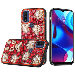 Motorola Moto G Pure / Moto G Power (2022) Full Diamond Ornaments Case - Red Panda Floral