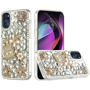 Apple iPhone 8/7 Plus Full Diamond Ornaments Case (Pearl Flowers with Perfume) - Silver
