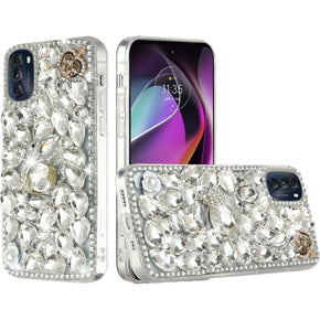 Motorola Moto G Play (2023) Full Diamond Ornaments Case - Silver Swan
