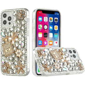 Apple iPhone 16 (6.1) Full Diamond Ornaments Case (Pearl Flowers with Perfume) - Silver