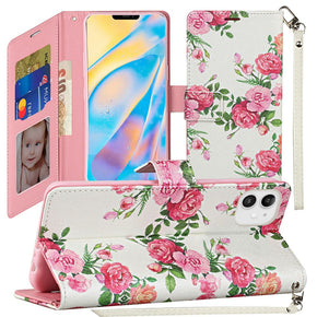 Apple iPhone 11 (6.1) Design Leather Wallet Case (w/ Lanyard) - Roses Bouquet