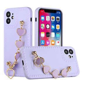 Apple iPhone 12 (6.1) Hearts TPU Case with Hearts Chain - Purple