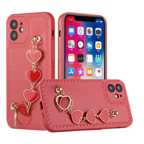 Apple iPhone 12 (6.1) Hearts TPU Case with Hearts Chain - Red