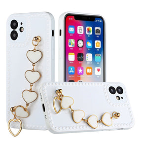 Apple iPhone 12 (6.1) Hearts TPU Case with Hearts Chain - White