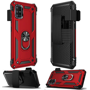 Samsung Galaxy A71 5G Holster Clip Combo Case (with Magnetic Ring Stand) - Red / Black