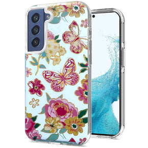 Samsung Galaxy S22 Ultra Bronze Gold Layer Design Hybrid Case - Peaceful Butterfly Garden