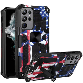Samsung Galaxy S23 Ultra Machine Design Hybrid Case (with Magnetic Kickstand) - American Flag