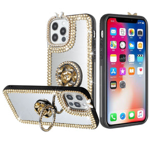 Apple iPhone XR Diamond Ornaments Ring Stand Mirror Case - Rose Gold