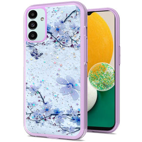 Samsung Galaxy A13 5G Floral Epoxy Glitter Colorful Frame Hybrid Case - F