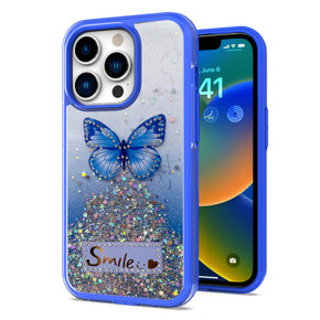 Apple iPhone 7/8/SE (2022)(2020) Smile Butterfly Ornaments Happy Epoxy Glitter Hybrid Case - Blue