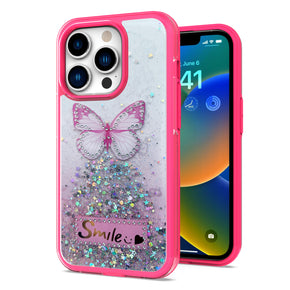 Apple iPhone 7/8/SE (2022)(2020) Smile Butterfly Ornaments Happy Epoxy Glitter Hybrid Case - Hot Pink