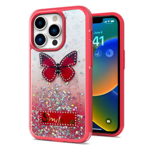 Apple iPhone 7/8/SE (2022)(2020) Smile Butterfly Ornaments Happy Epoxy Glitter Hybrid Case - Red