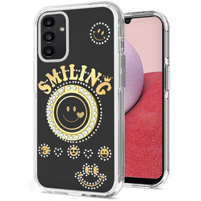 Samsung Galaxy A14 5G Smiling Bling Ornament Design Hybrid Case (with Ring Stand) - Black