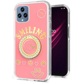 T-Mobile REVVL 6 Pro 5G Smiling Bling Ornament Design Hybrid Case (with Ring Stand) - Pink