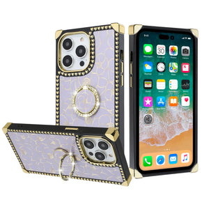 Apple iPhone 8/7/SE(2022)(2020) Bling Glitter Flower Design Diamond Ring Stand Passion Square Hearts Case - Purple