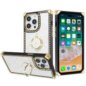 Apple iPhone 8/7/SE(2022)(2020) Bling Glitter Flower Design Diamond Ring Stand Passion Square Hearts Case - White