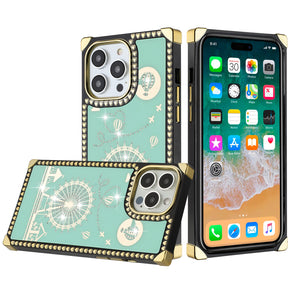 Apple iPhone 14 Pro (6.1) Bling Glitter Windmill Love Balloon Fun Design Passion Square Hearts Case - Teal