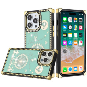 Apple iPhone 14 (6.1) Bling Glitter Windmill Love Balloon Fun Design Passion Square Hearts Case - Teal