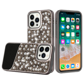 Apple iPhone 14 Pro (6.1) Pearl Diamond Design Hybrid Case - Black