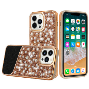 Apple iPhone 14 Pro (6.1) Pearl Diamond Design Hybrid Case - Rose Gold