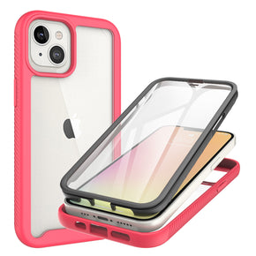 Apple iPhone 12 / 12 Pro (6.1) Shockproof Bumper 360° Case (with Built-in Screen Protector) - Clear / Red