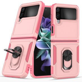 Samsung Galaxy Z Flip4 Perfect Tough Thick Hybrid Case with Metal Ring Stand - Light Pink