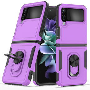 Samsung Galaxy Z Flip4 Perfect Tough Thick Hybrid Case with Metal Ring Stand - Purple