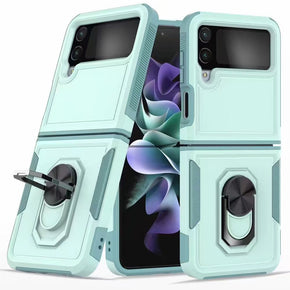 Samsung Galaxy Z Flip4 Perfect Tough Thick Hybrid Case with Metal Ring Stand - Teal