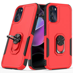 Motorola Moto G 5G (2022) Perfect Tough Thick Hybrid Case with Metal Ring Stand - Red