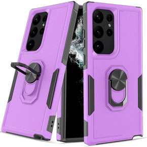 Samsung Galaxy S23 Ultra Perfect Tough Thick Hybrid Case with Metal Ring Stand - Purple