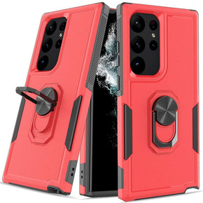 Samsung Galaxy S23 Ultra Perfect Tough Thick Hybrid Case with Metal Ring Stand - Red