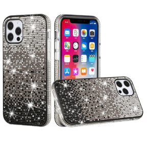 Apple iPhone 13 Pro Max (6.7) Party Bling Bumper Diamond Gradient Hybrid Case - Silver & Black