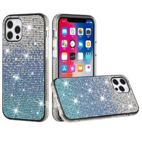 Apple iPhone 13 Pro Max (6.7) Party Bling Bumper Diamond Gradient Hybrid Case - Silver & Blue