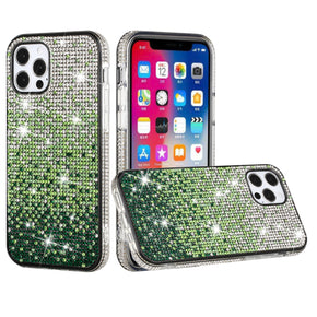 Apple iPhone 13 Pro Max (6.7) Party Bling Bumper Diamond Gradient Hybrid Case - Silver & Green