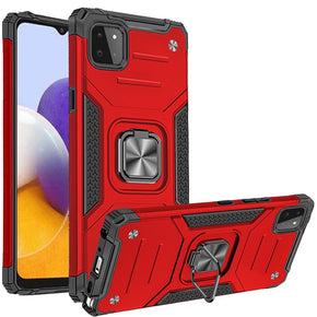 Samsung Galaxy A22 5G / Boost Celero 5G Robust Hybrid Case (with Magnetic Ring Stand) - Red/Black