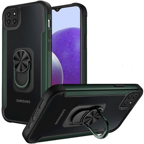 Samsung Galaxy A22 5G / Boost Celero 5G Aluminum Alloy Bumper Transparent Hybrid Case (with Magnetic Ring Stand) - Midnight Green