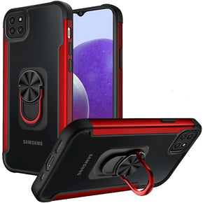 Samsung Galaxy A22 5G / Boost Celero 5G Aluminum Alloy Bumper Transparent Hybrid Case (with Magnetic Ring Stand) - Red