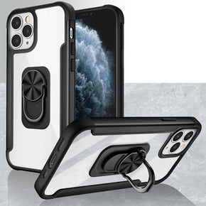 Apple iPhone 8+/7+ Aluminum Alloy Bumper Transparent Hybrid Case (with Magnetic Ring Stand) - Black